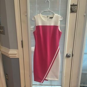 Tommy Hilfiger Pink and White Asymmetrical Sheath Dress